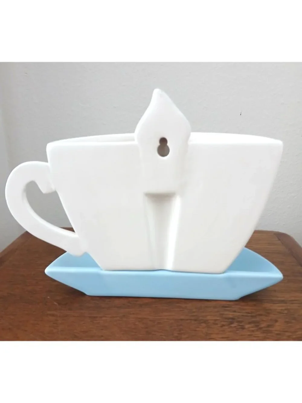 Gevalia Coffee Cup Saucer Wall Pocket Ceramic Filter Holder 8 Inch